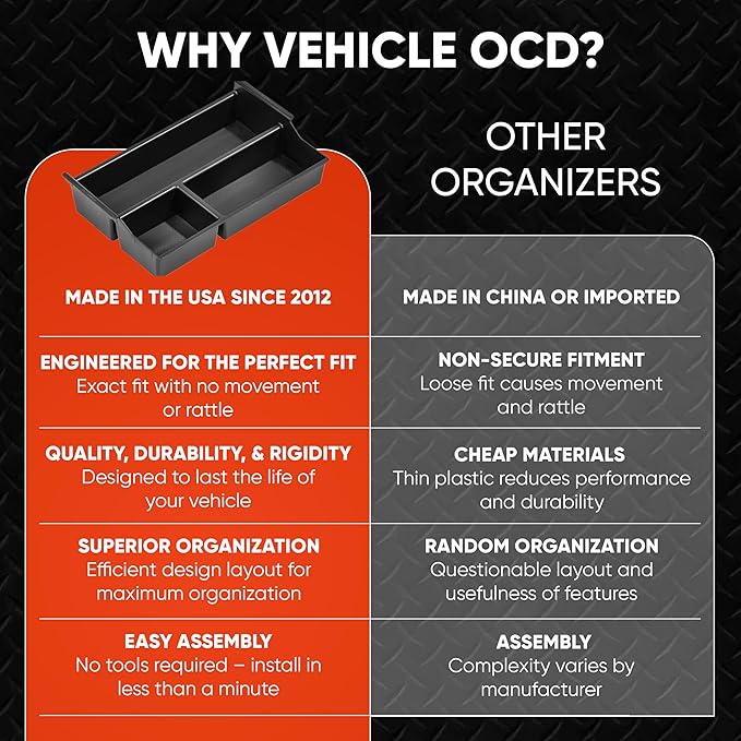Vehicle OCD - Center Console Organizer Tray for Toyota Tundra (2007-2021) / Toyota Sequoia (2008-2022) - Made in USA - SLX125