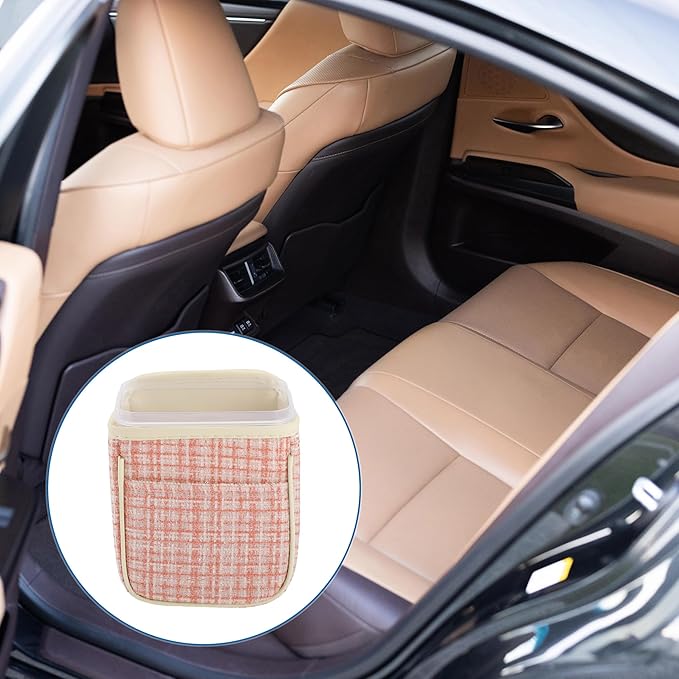 Car Trash Can Portable and Hanging 5.9" Length 4.3" Width 7.5" Height Trash Bin Fabric Pink 1 Pcs