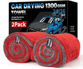 Singrune 2 Pack XL Car Drying Towel – 1300GSM Ultra Absorbent Microfiber, 24"x36" Large Size, Twisted Loop, Lint-Free & Streak-Free for Auto Detailing, Car, SUV, Truck(Gray-RED)