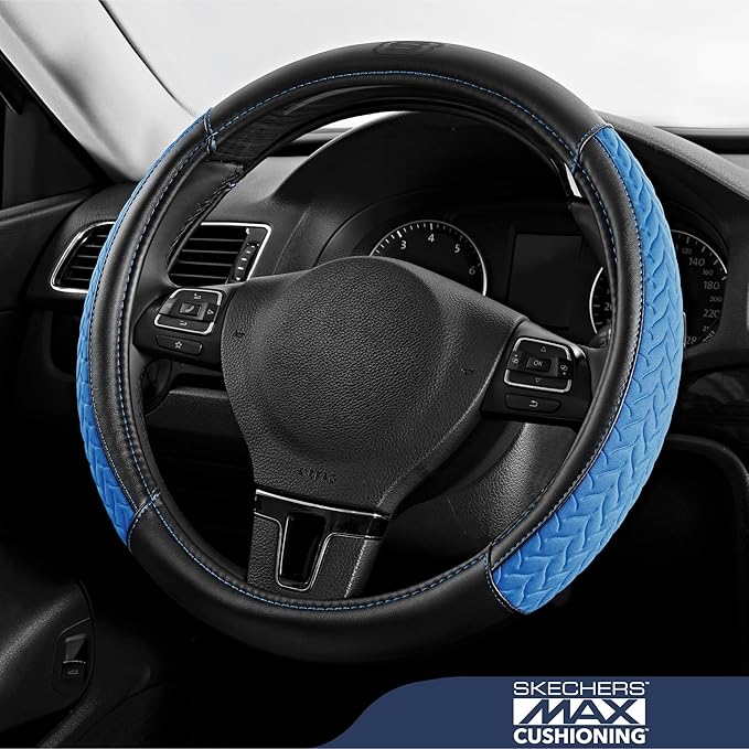 Skechers Steering Wheel Cover,Max Cushioning Leather Steering Wheel Cover Universal Fit 14" 1/2-15" Car Wheel Protector for Men Women Fit Suvs,Vans,Sedans,Car,Trucks,Blue
