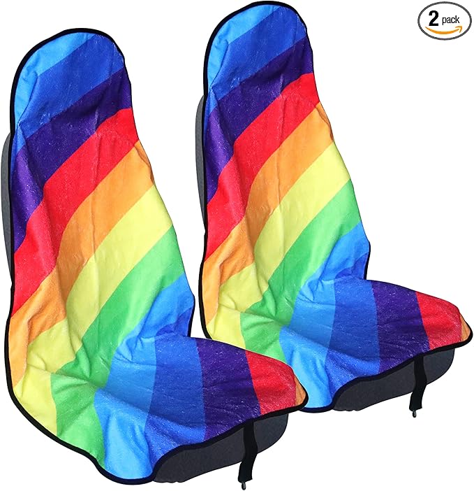 LoyaGour Car Seat Cover Protector Front Seats,for Gym Workout,Running,Swimming,Beach and Hiking,Waterproof Sweat Towel Bucket Seat Covers for Cars SUV Trucks (Rainbow, 2Pcs)