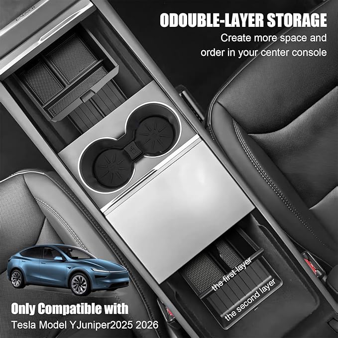 Abvesi 10PCS Center Console Organizer Tray for Tesla Model Y Juniper 2025-2026,All-Weather Storage Boxes,Cup Holder,Charging Pad,Camera privacy cover,Screen Protector Interior accessories