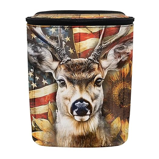 Talayituse Deer Sunflower Print Car Trash Can with Lid, American Flag Wood Leak Proof Auto Trash Bag Hanging Vehicle Garbage Can Multipurpose Storage Container for Back Seat Road Trip