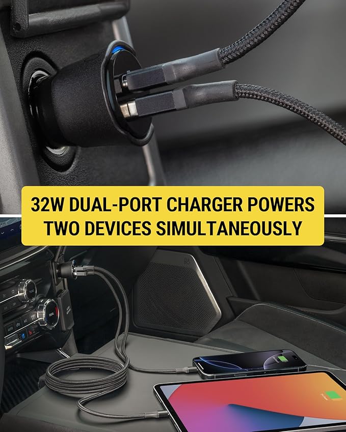 Scosche FoundIT Charge 32W Car Charger, Multi-Port Cigarette Lighter Adapter with 20W USB-C Fast Charging & 12W USB-A Port, Built-in Locator Compatible with Apple Find My & Android Find Hub