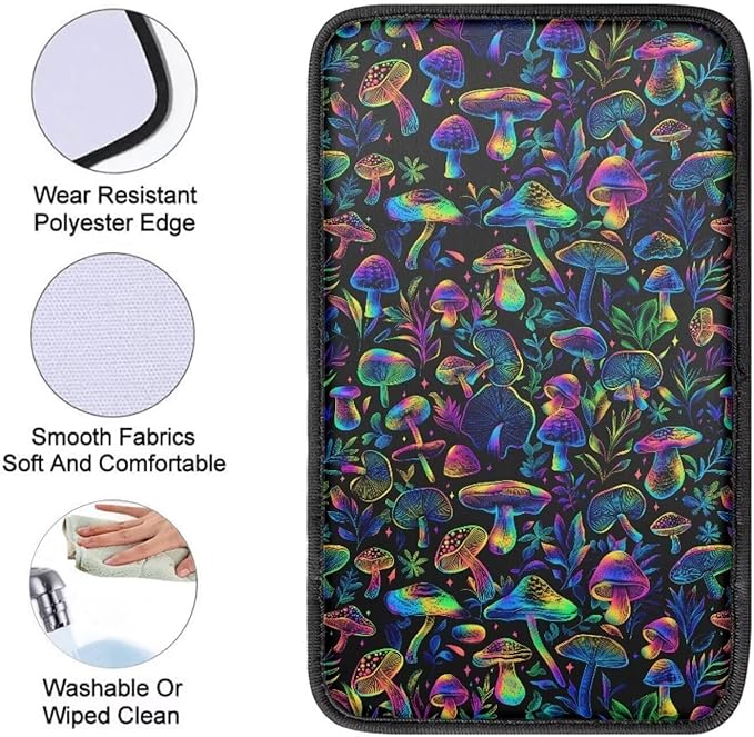 Cute Mushroom Car Armrest Cover Center Console Pad, Universal Armrest Cover for SUV Truck, Auto Accessories for Women Men