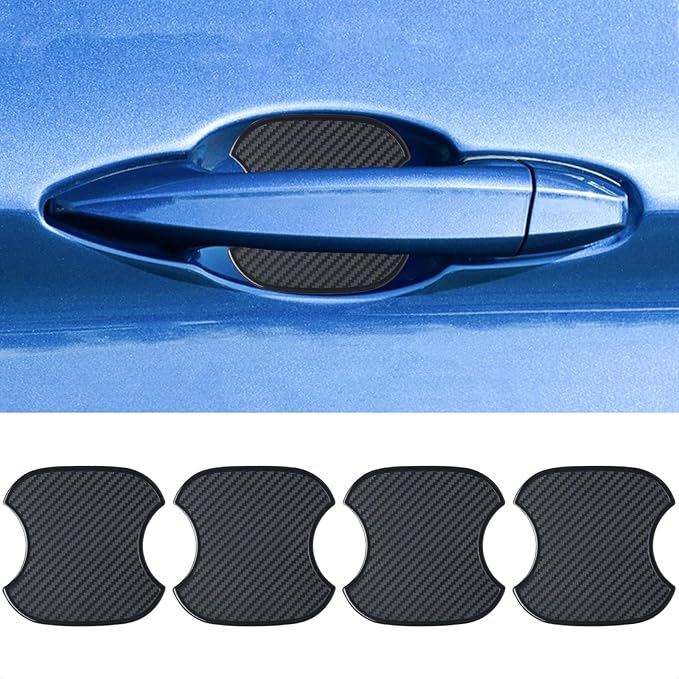 WORCAS 4 Pcs Carbon Fiber 3D Texture Car Door Handle Protector Pad Scratch Resistant Durable Premium Protection for Car Door Handles Prevents Scratches and Wear M Size