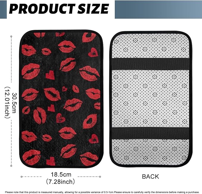 CLOHOMIN Red Kiss Lips Car Center Console Cover Fashion Car Arm Rest Cushion Flannel Auto Console Covers Fluffy Armrest Cover Auto Accessories for Most SUV Van Truck