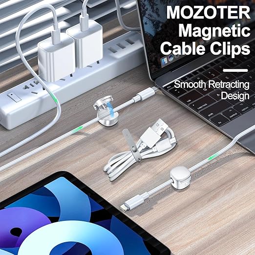12 Pack,Magnetic Cable Clips & Silicon Cable Ties,[Cable Smooth Adjustable Under Desk Organizer],Cable Management,Cord Holder-Desk Stand Cable Organizer Holding,Adhesive for Home Cable Keeper