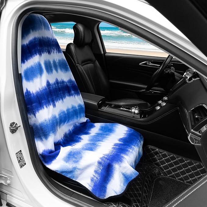 Car Seat Towel Covers with Storage Bag, Waterproof Sweatproof Towel Seat Cover Universal Front Seat Covers Washable Non-Slip Seat Protector for Gym(Blue & White - Stripe, 1Pcs Front Seat Cover)