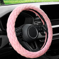Soft Velvet Steering Wheel Cover Cute Hands Warm Fuzzy, Universal 15 Inch for Women Girls, Fit Vehicles, Sedans, SUVs, Vans, Trucks - Light Pink