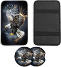 JANENFNA Car Armrest Cover Pads Universal Fashion Cute Auto Center Console Armrest Cover Pad with 2PCS Car Coasters Soft Waterproof Car Armrest Seat Protector for Women,Flaming Eagle