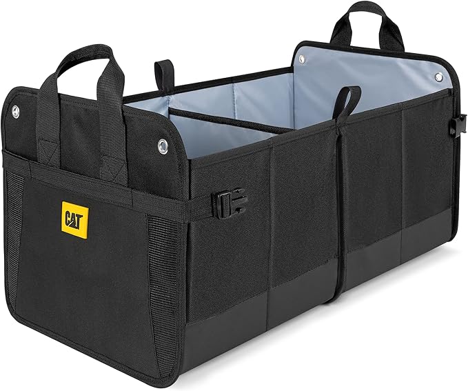Cat® FlexTrunk Car Trunk Organizer Storage - Collapsible Dual-Compartment Automotive Adjustable Pockets Expandable Sturdy Multipurpose Folding Cargo Store for Auto Backseat, Black (CATO-201)