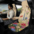 Qeluxign 5 Piece Car Seat Covers Set for Women Men Hummingbird Colorful Floral PU Leather Seat Covers Belt Pads and Armrest Cover Universal Fit Car Accessories