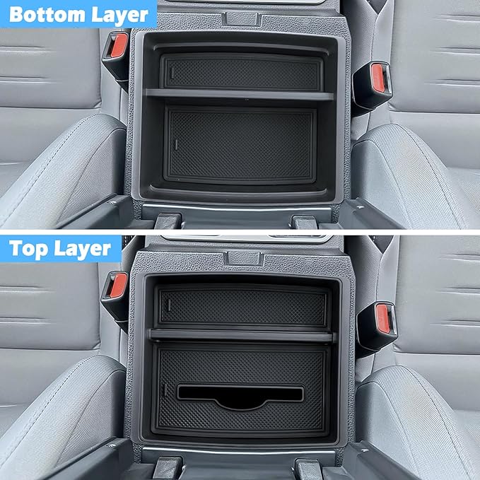 Coleya Double Layer 2024-2026 Tacoma Center Console Organizer for Toyota Tacoma (SR5/TRD Off-Road/TRD Sport/TRD Pro/Limited/Trailhunter),Durable ABS Plastic 2025 Tacoma Armrest Tray, Tissue Box Holder