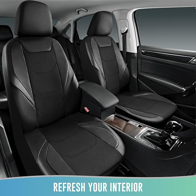 Road Comforts Car Seat Cover, Leather Mesh Front Seat Cover, Universal Fit for Most Cars, SUVs, Trucks, and Vans, Airbag Compatible - Black