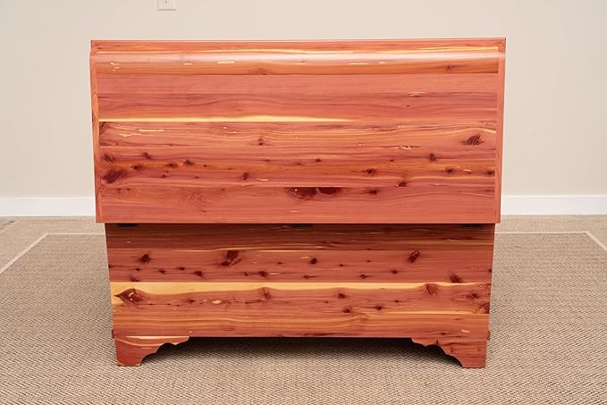Rustic Red Door Co. Cedar Hope Chest with Waterfall Top, Amish Made Wooden Storage Trunk Box for Bedroom, Blanket, Clothes, Anti-Slam Hinges and Lock, 46", Cedar Wood, Natural Stain