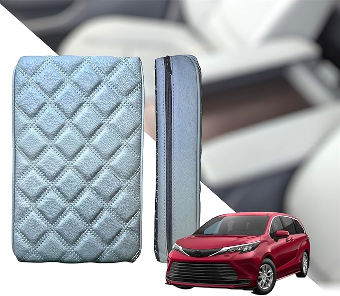 EMZ Leather Center Console Armrest Cushion Pad Accessories for Toyota Sienna 2021 2022 2023 2024 2025 (Gray)