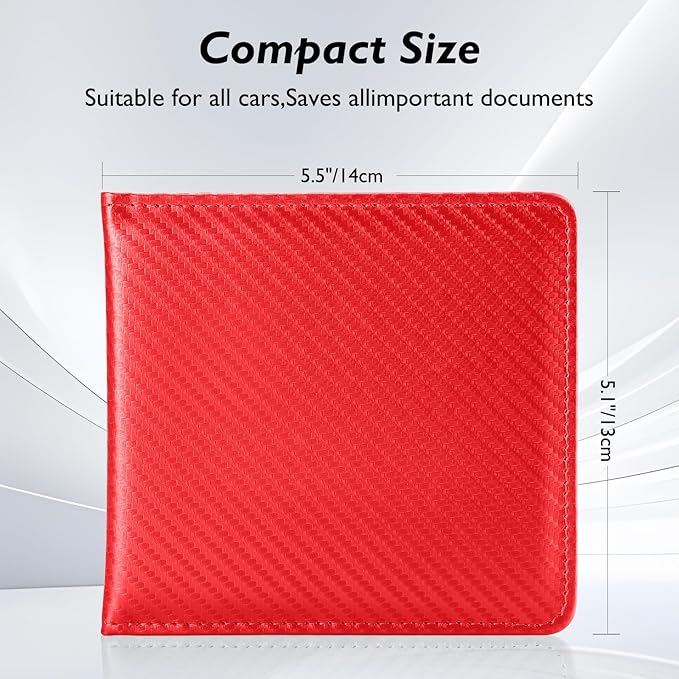 Tavonis Car Registration and Insurance Card Holder，Small Glove Box Organizer for Men and Women，Car and Truck Driver License, Documents, Card Storage Accessories，Red
