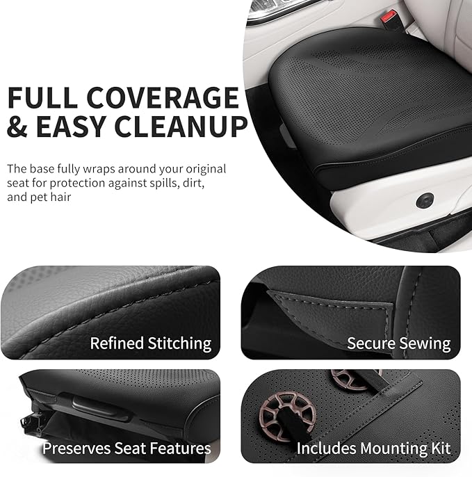 CAPITAUTO 1 Piece Seat Covers Front PU Leather Car Seat Covers, Universal Bottom Seat Covers for Cars,Full Wrapping Edge Fits 95% of car (Black)