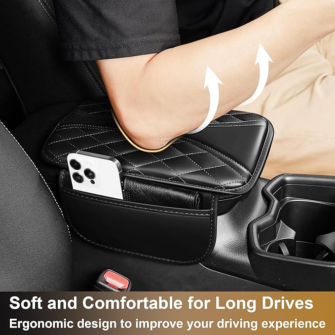 Center Console Cover Fit for Clarity: Scratch and Wear Resistant Console Cover Leather with 2 Storage Bags -Upgraded Armrest Coverfor Car,Anti-Scratch Auto Armrest Pad Accessory （Black