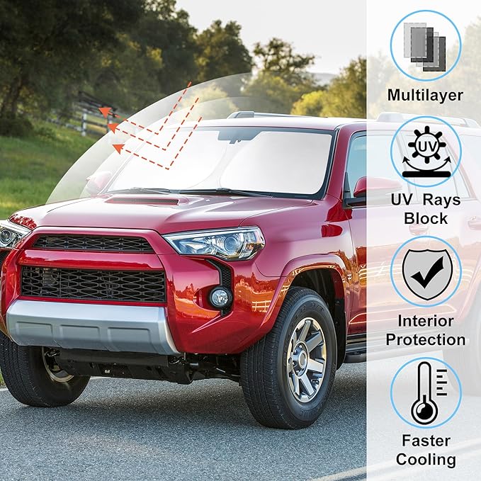 Windshield Sun Shade Fit for Toyota 4Runner 2010-2024 2025 Accessories Foldable Front Window Sunshade Sun Protection Keeps Car Cool