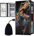 Car Document Holder with Magnetic Shut, Car Registration & Insurance Card Holder, Waterproof PU Leather Glove Box Organizer Vehicle Accessories Driver License for Women/Men, Watercolor Dinosaur