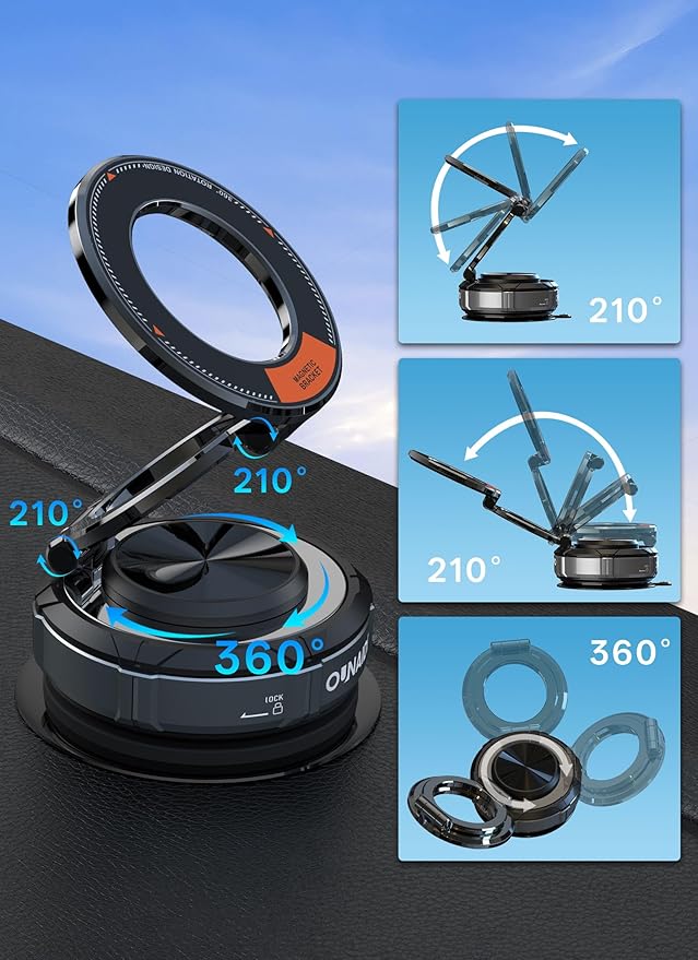 Magnetic Phone Holder for Car Heavy Duty Model 360° Adjustable Zinc Foldable Vacuum Suction Cup Phone Mount for Magsafe Cell Phone Holders for Your Car Accessories for iPhone 17-14,Gifts For Men Women