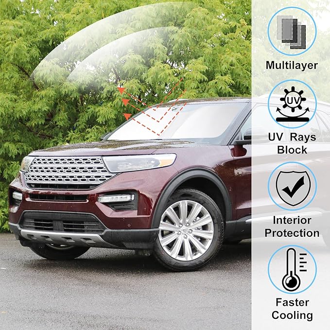 Windshield Sun Shade Fit for 2020-2024 2025 Ford Explorer SUV, ST XLT, Limited, Platinum Accessories Foldable Sunshade Sun Visor Protector Keep Car Cool