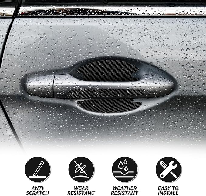 8PCS Carbon Fiber Car Door Handle Scratch Protectors, Universal Paint Guard Sticker for Door Handle Bowl, Fits Most Cars, Trucks, SUVs (Black)
