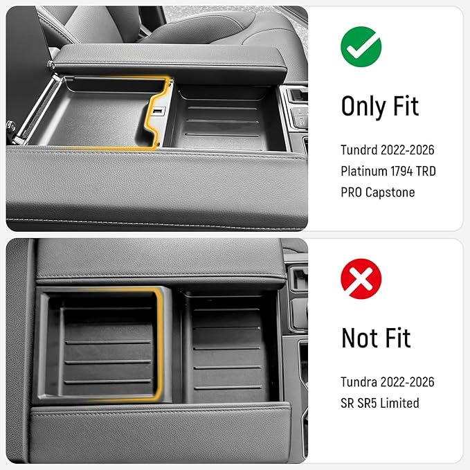 YOJOJOCO 2PC Center Console Tray Liner Compatible with Toyota 2022-2026 Tundra (Only Fit Platinum, 1794, TRD PRO, Capstone) & 2023-2026 Sequoia Accessories Center Console Organizer Protective Pad