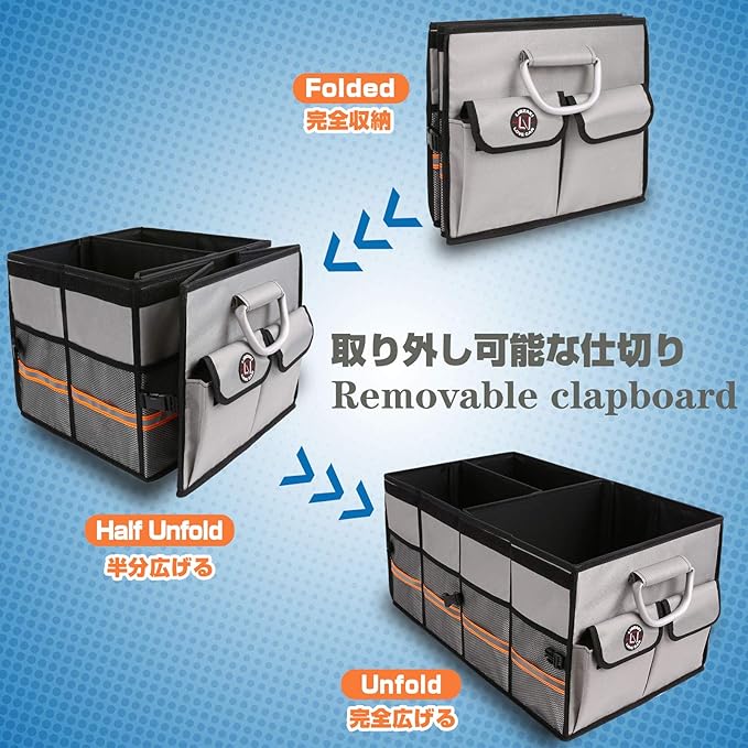 LI LIBZAKI Car Trunk Organizer, Cargo Organizer SUV Trunk Storage Non Slip Bottom Waterproof Collapsible Durable Multi Compartments-(Standard,Gray)
