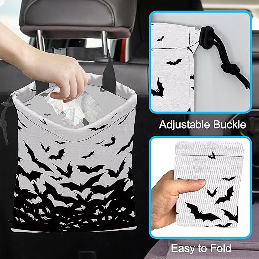 Car Trash Bag Hanging Abstract Black Bat Car Trash Can Waterproof Garbage Bag Hanging for Car Back Seat