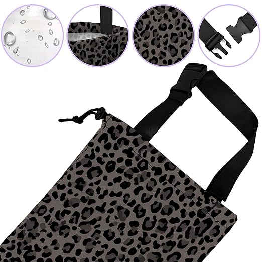 UUCBTAH Car Trash Bag Hanging Black Gray Leopard Print Car Trash Can for Back Seat Waterproof Car Trash Bin with Adjustable Straps and Drawstring for Car Accessories Vehicle Travelling Camping