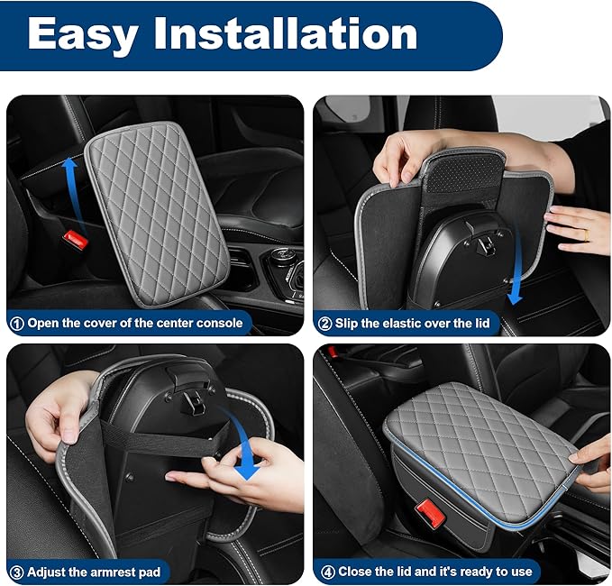 Car Center Console Cover Fit for Volkswagen Taos Leather Armrest Cover with 2 Storage Bags Waterproof Console Cover Scratch & Wear Resistant(Grey)