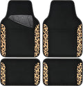 CAR PASS Waterproof Universal Fit Car Floor Mats, Leopard Print Car Mats Fit for SUV,Vans,sedans, Trucks,Set of 4pcs Car Carpet with Driver Heel Pad and Nibs Backing,for Cute Women Girl Brown Leopard