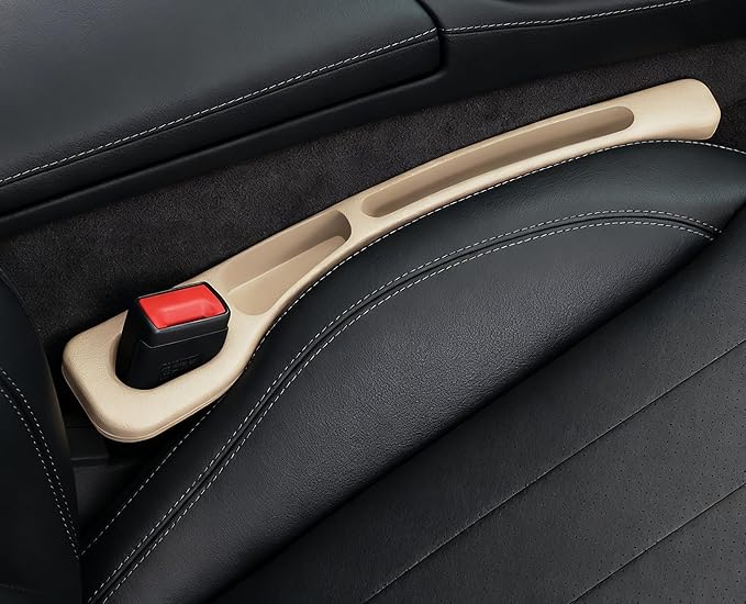 AFSONGOO 2 Pack Car Seat Gap Filler, Universal Fit PU Car Seat Gap Plug to Fill The Gap Between Seat and Console, Car Seat Crevice Blocker Stop Things from Dropping (Beige)