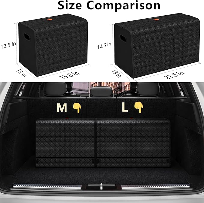 XDV Trunk Organizers, Car Organizers, Storage Solutions, and Car Storage Organizers for SUVs, Sedans, Back Seats, and Luxury Vehicles with Lid, Leather, Small, Large (Black, L)