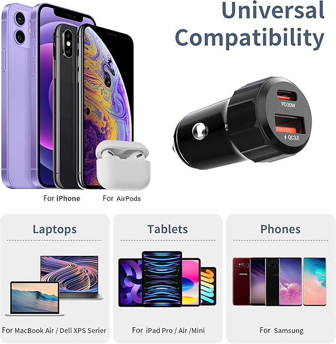 2-Pack 52.5W USB C Car Charger Fast Charge with 1 Charging Cables, Dual Port Car Phone Charger for iPhone 17/16/15 Pro Max, Cigarette Lighter USB Charger, USB Car Charger Adapter, Car Accessories.