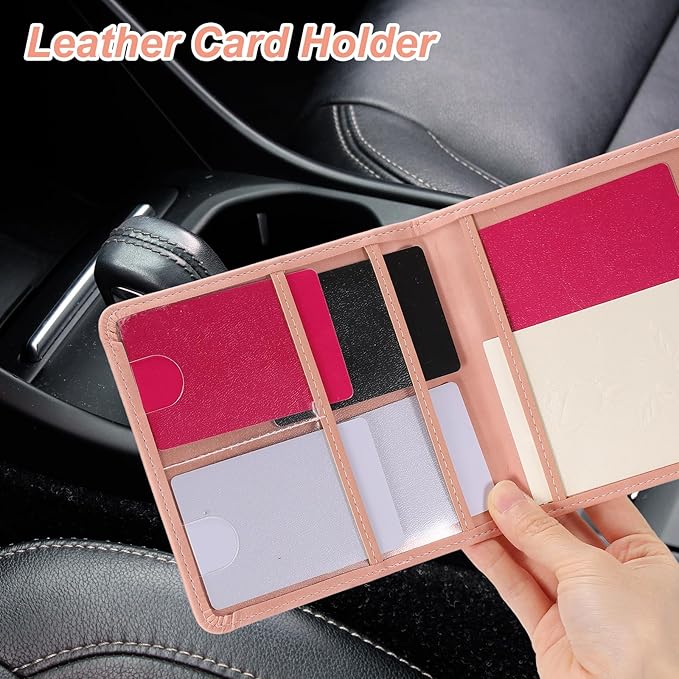 HARFINGTON Car Registration and Insurance Holder 5.63" x 5.31" PU Leather Vehicle Glove Box Organizer Storage Accessories Men Women Car ID Holder for License ID Card Bank Card, Black