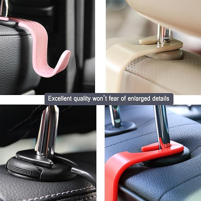 Amooca Car Seat Headrest Hook 4 Pack Hanger Universal Vehicle Car Storage Organizer for Handbag Purse Coat S Type Grey