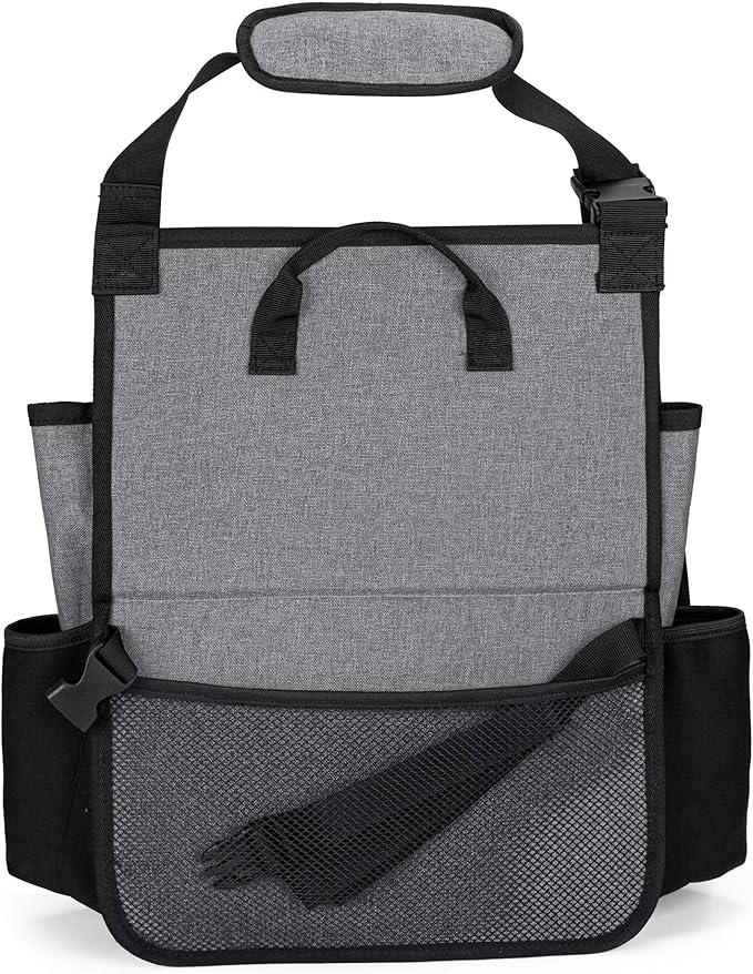 LUXJA Car Front Seat Organizer with Cover and Laptop Sleeve, Car Seat Organizer with Back Adjustable Straps, Gray