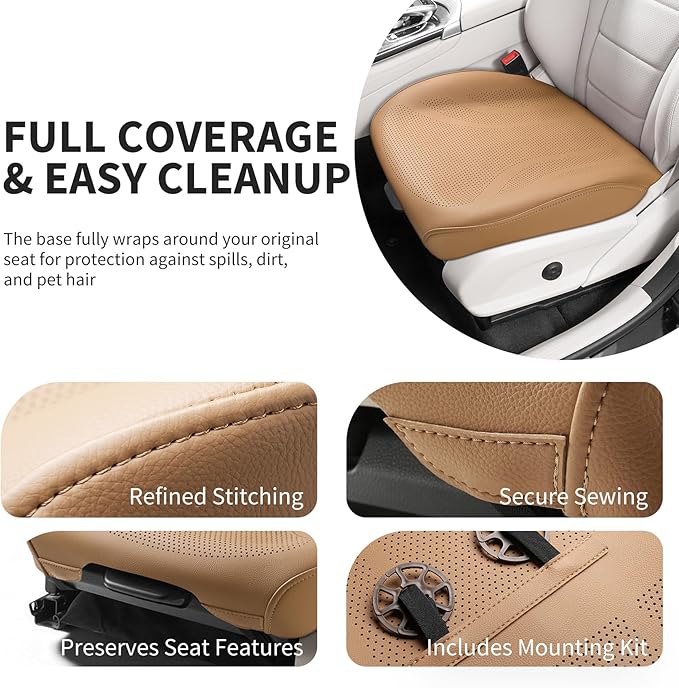 CAPITAUTO 1 Piece Seat Covers Front PU Leather Car Seat Covers, Universal Bottom Seat Covers for Cars,Full Wrapping Edge Fits 95% of car (Brown)