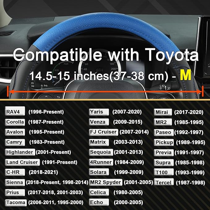 West Llama 3D Texture Steering Wheel Cover for Toyota, Anti-Slip Design, Premium Leather, Custom Fit for 14.5-15 inch, Stylish Interior Decoration(Blue+Black-Standard Size)