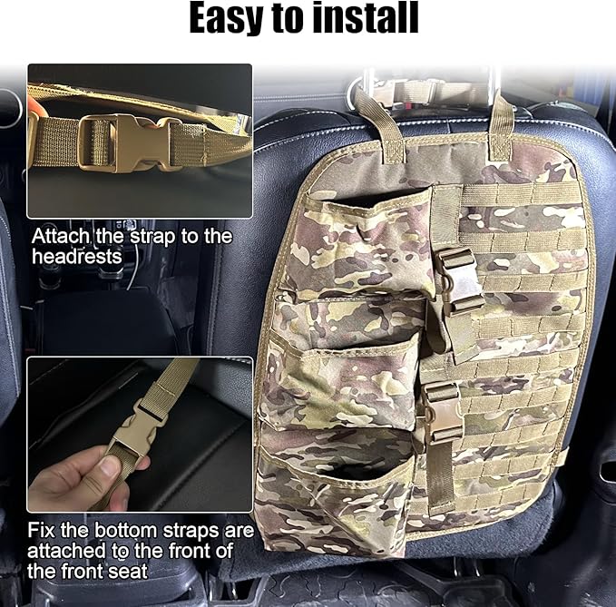 SUNPIE 2 Pcs Seat Back Truck Gun Rack,Automotive Gun Racks with Molle Panel Universal Seatback Storage Pockets Tactical Car Seat Back Organizer for Hunting Accessories Storage,Camouflage