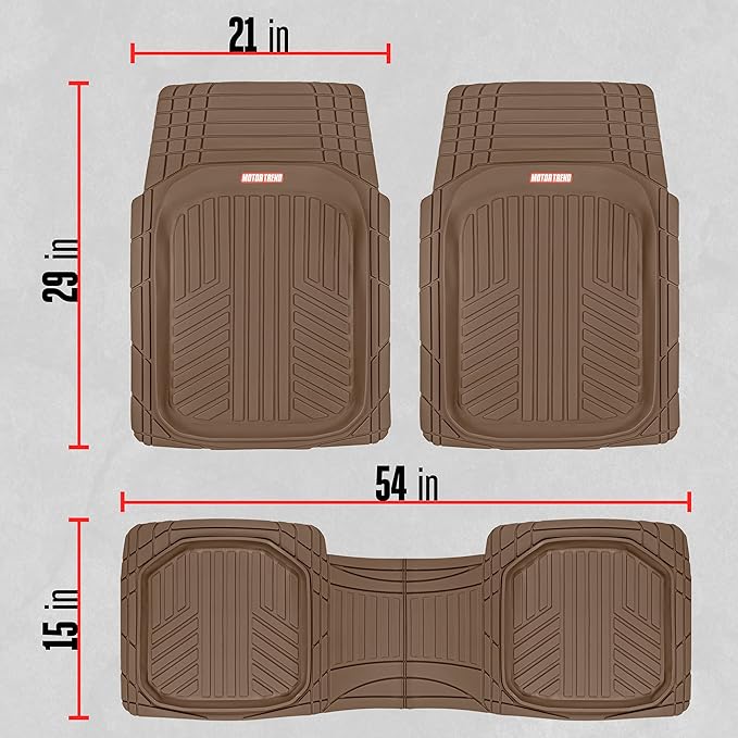 Motor Trend FlexToughXL DeepDish Floor Mats for Cars, Full Set All-Weather Rubber Automotive Floor Mats Waterproof Heavy Duty Car Mats Flexible Floor Liners for Car Truck Van SUV Car Floor Mat (Brown)