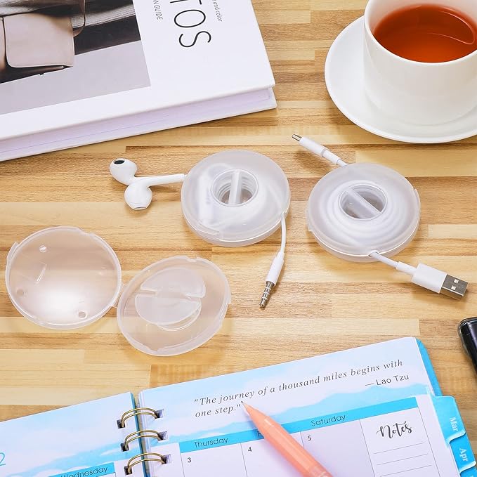 9 Pcs Charging Cord Organizer Portable Charger Cord Holder Round Storage Cable Winder Retractable Cable Management Flexible USB Cable Reel for Home Office Classroom, Transparent