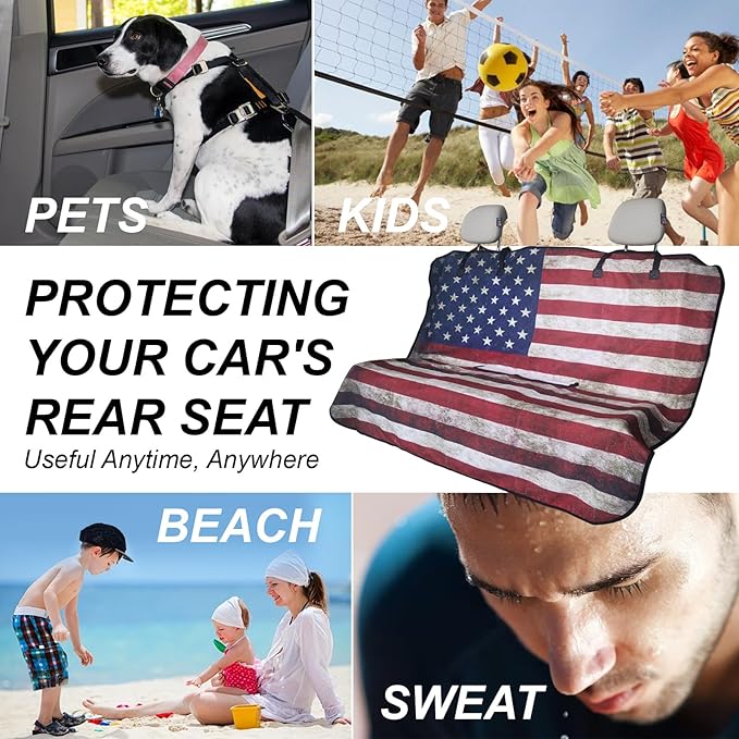 nbnhxnff Sweat Towel Car Seat Cover Protector Rear Seats for Gym Workout, Running, Swimming, Beach and Hiking, Waterproof Universal Seat Cover for Car, Trucks, Van&SUV(American Flag,1pcs Rear Seat)