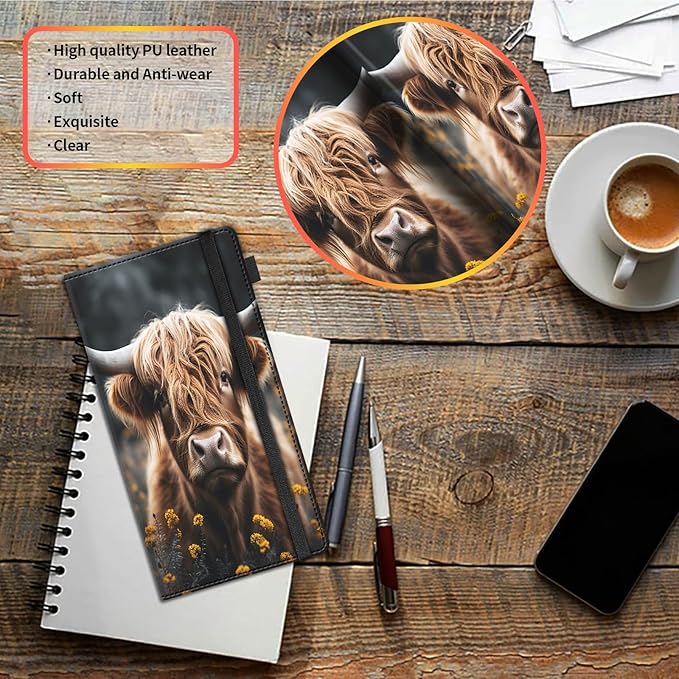 Car Registration and Insurance Holder,Leather Vehicle Glove Box Organizer Wallet for Document,Perfect for any Car,Truck,Motorcycle,Driver License,Trailer or Boat,Men & Women,Highland Cow Cattle