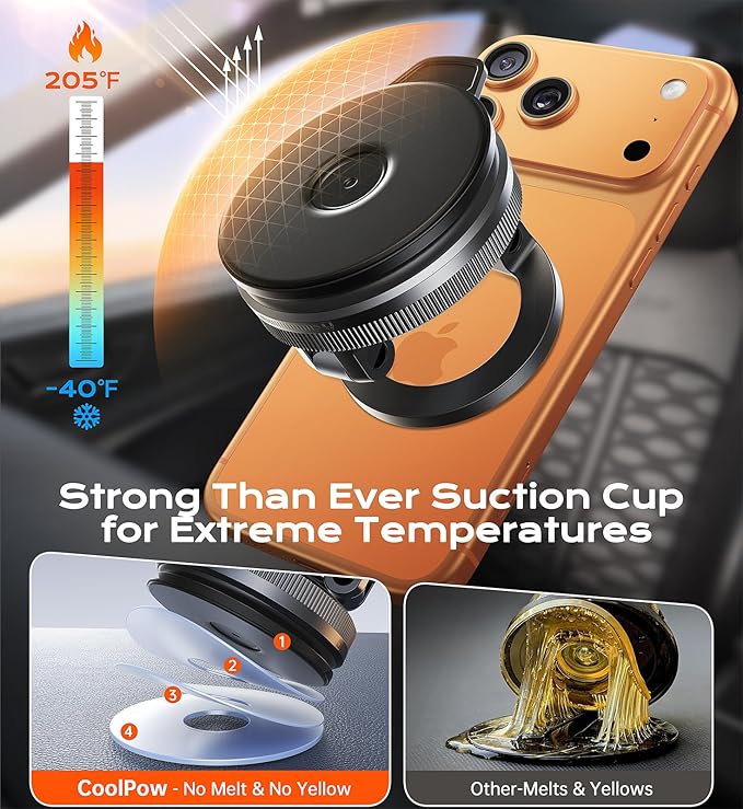 Coolpow【Newest Vacuum Magnetic Phone Holder for Car Phone Holder Mount【Movable Vacuum Suction】 Magsafe Car Mount Cell Phone Holders for Your Car Accessories Interior for Women Men for iPhone 17 16 15