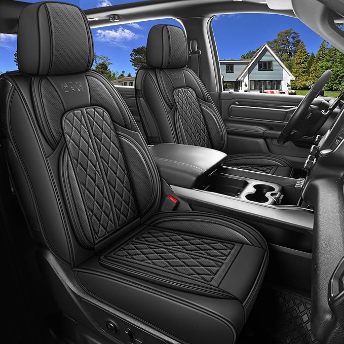 DuDuWang Car Seat Covers Custom Fit for Toyota Tacoma 2016-2023 Breathable Waterproof Faux Leather Protective Seat Cover with Pickup Truck (Black, Front Seat)